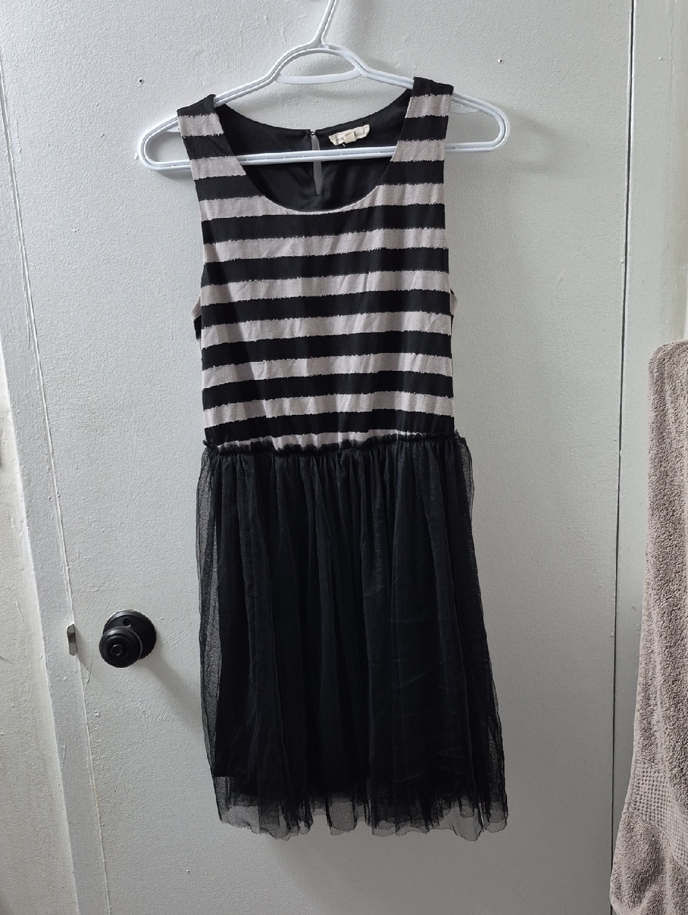 Hem & Thread Black and Grey Striped Tulle Dress